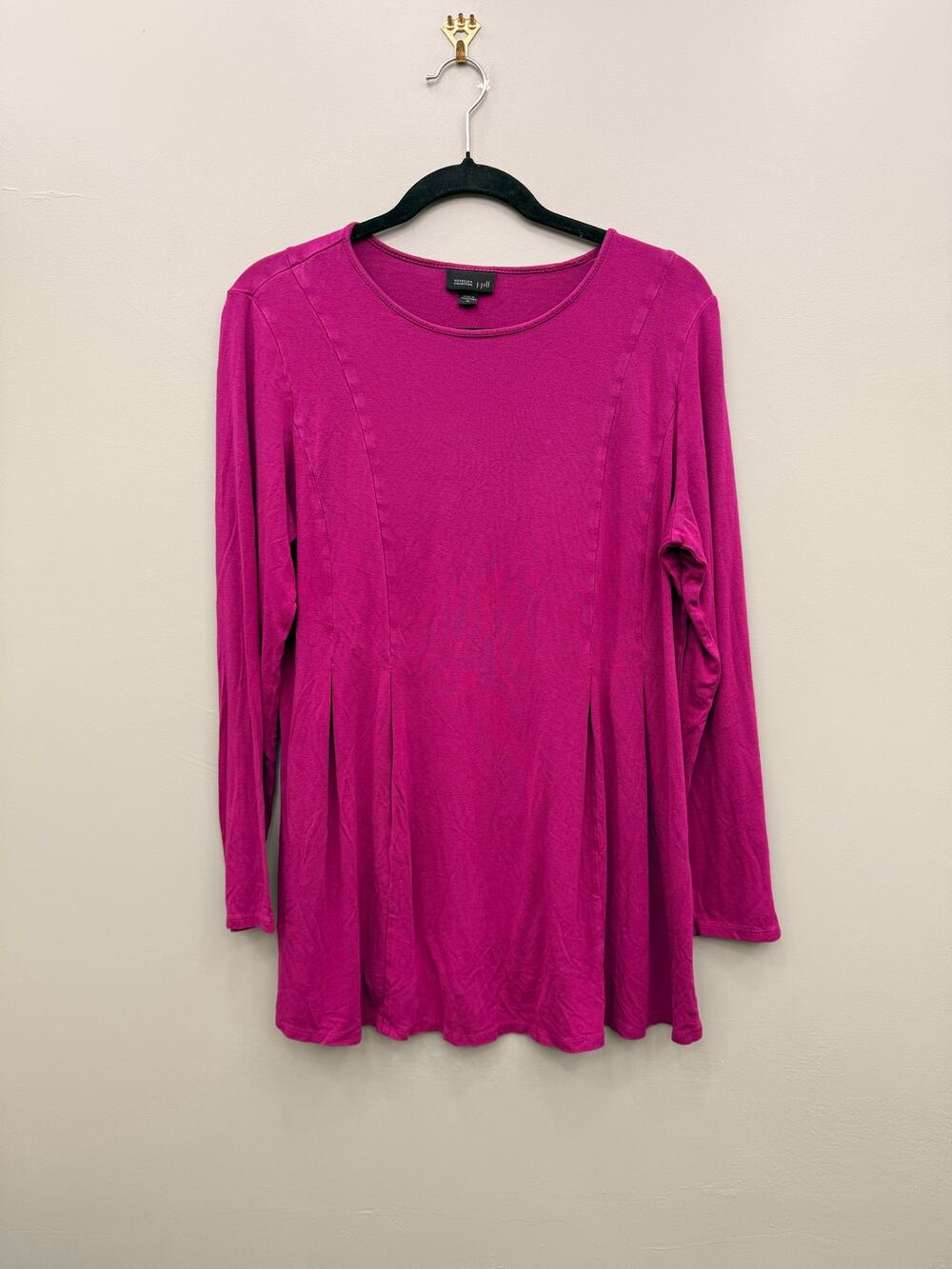J.Jill Wearever Tunic Top M Magenta Pink Pleated Long Sleeve Stretch Flowy